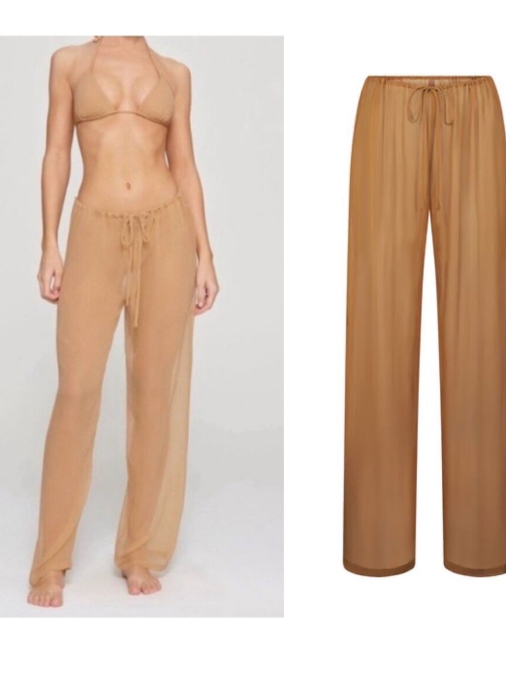 NWT Skims Silk Crinkle Chiffon Coverup Pants Ochre XS